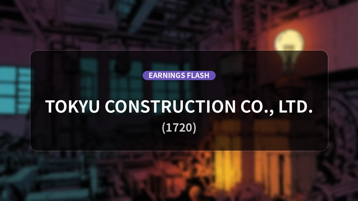 Tokyu Construction (1720) Earnings: Operating Profit Up 25.9% YoY to JPY 2.73 Billion, Net Income Increases 36.9%