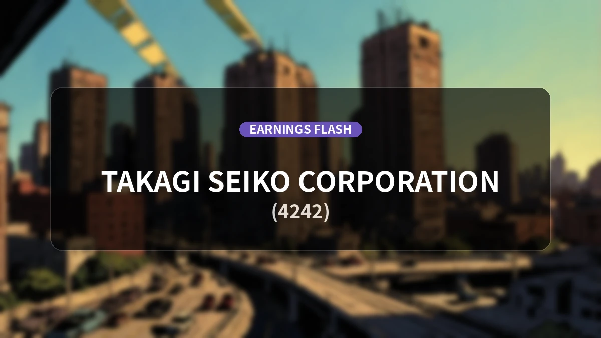 Takagi Seiko (4242) Latest Earnings: Operating Profit Up 232.6% YoY to 370 Million Yen