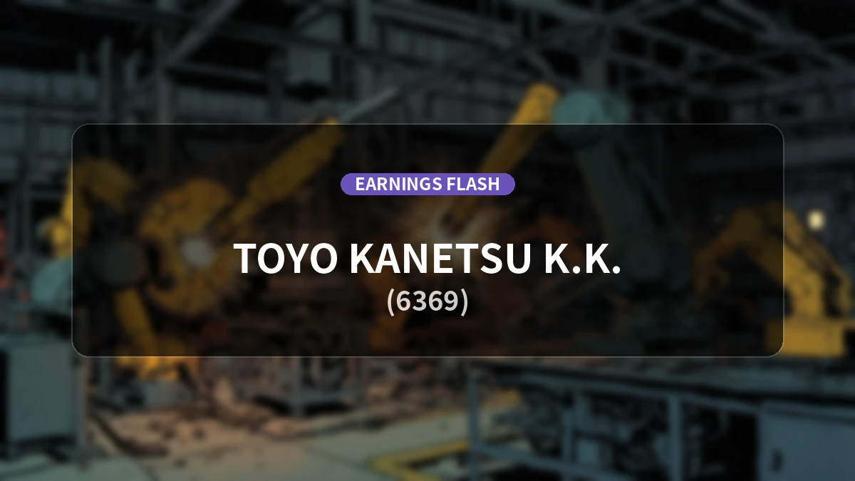 Toyo Kanetsu (6369) Latest Earnings: Revenue Up +10.4% YoY to JPY 13.98 Billion, Reports Operating Loss of JPY 377 Million
