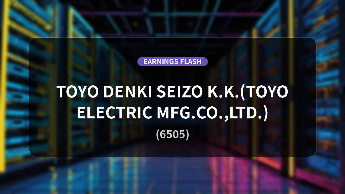 Toyo Denki Seizo K.K. (6505), Q1 (three months) of the fiscal year ending May 2027 Earnings: Operating Income Up +191.6% to 1.073 billion yen