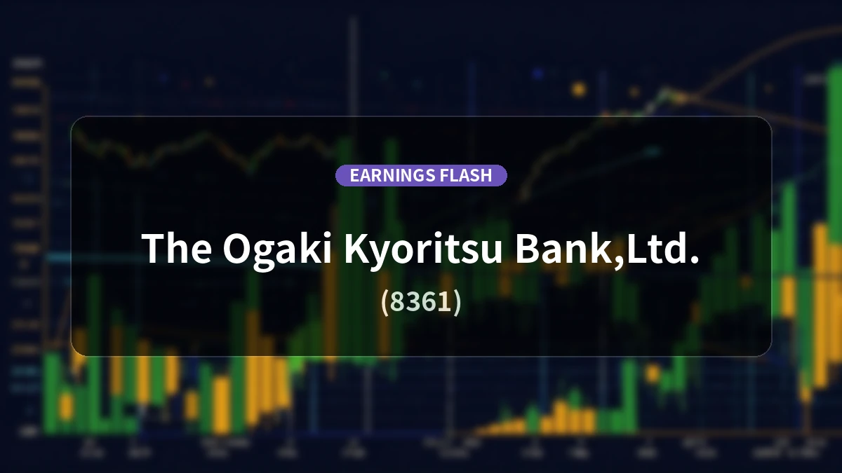 The Ogaki Kyoritsu Bank, Ltd. (8361) Earnings: Ordinary Income Up 45.1% YoY to 8.487 Billion Yen