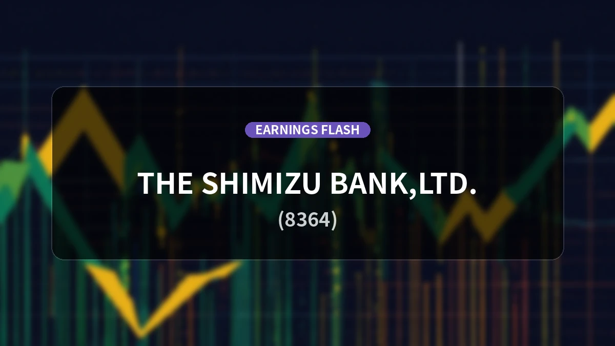 The Shimizu Bank, Ltd. (8364) Earnings: Ordinary Income Up 45.8% to 2.25 Billion Yen, Net Income Up 31.1%