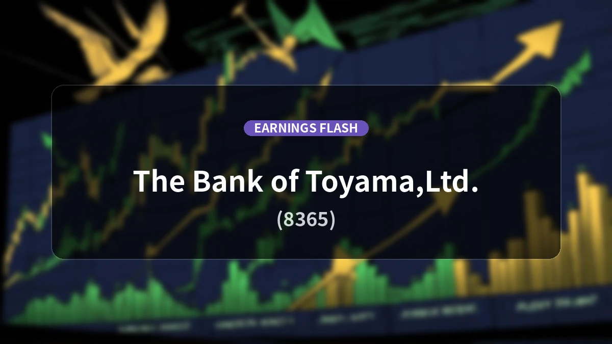 The Toyama Bank, Ltd. (8365) Earnings: Ordinary Income Down -21.5% YoY to 506 Million Yen, Net Income Decreased by -6.9%