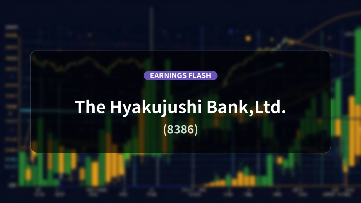 The Hyakujushi Bank (8386) Earnings: Ordinary Income Up +29.3% YoY to 9.53 Billion Yen, Net Income +28.4%