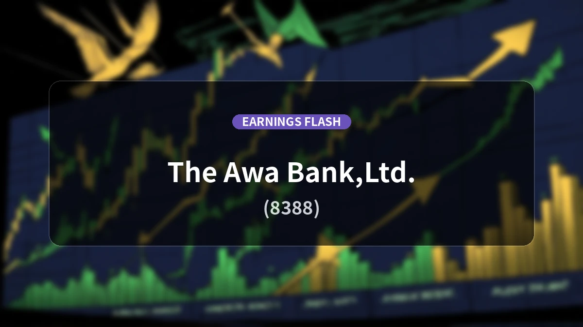 The Awa Bank, Ltd. (8388) Earnings: Ordinary Income Up 56.5% YoY to 8.32 Billion Yen